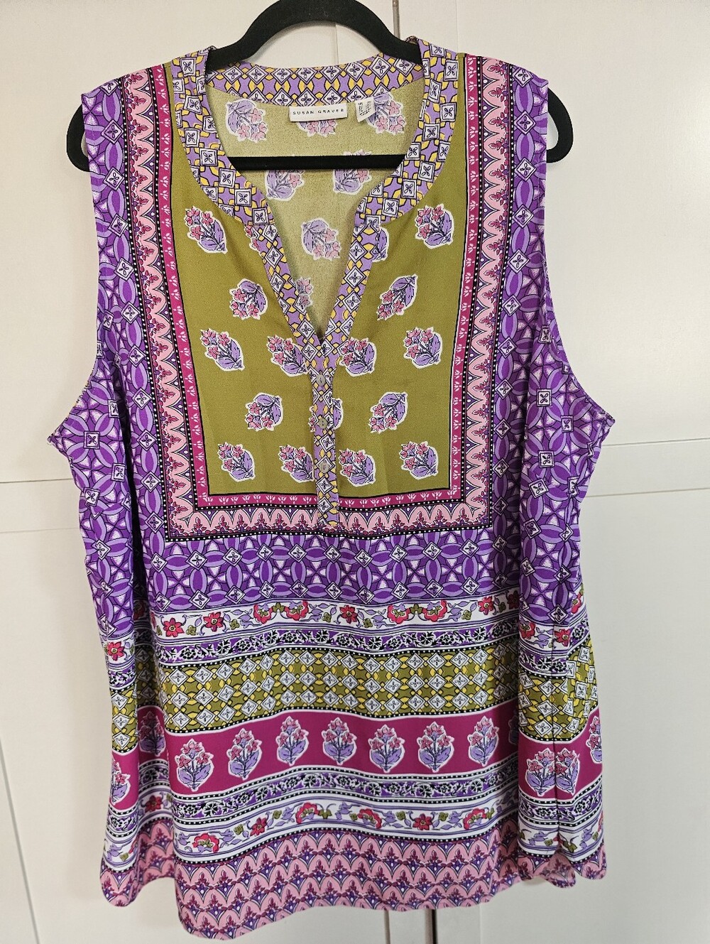 Susan Graver Womens 2X Liquid Knit Tunic Top Floral Boho Paisley Multicolor